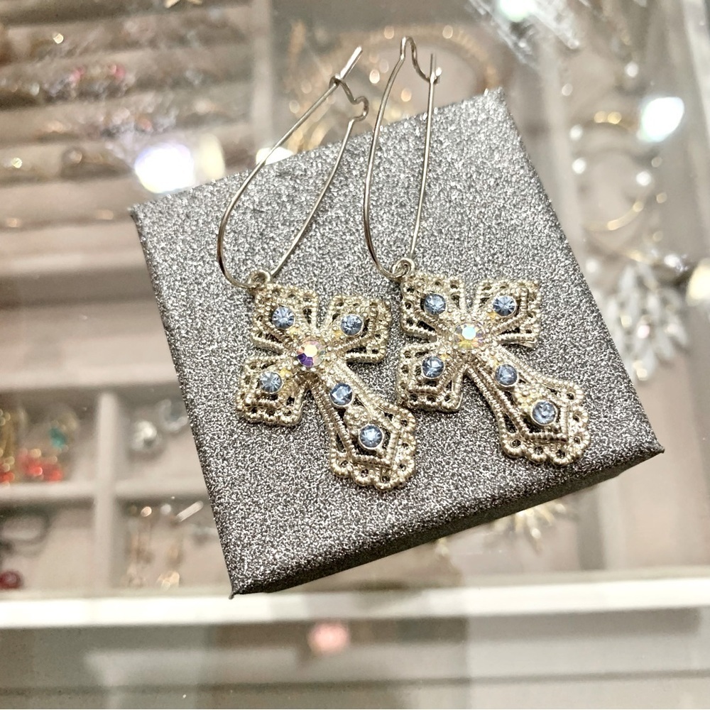 Sterling Silver Cross Statement Earrings With Blu… - image 4